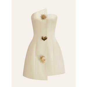 Satin Asymmetrical Embellished Strapless Dress